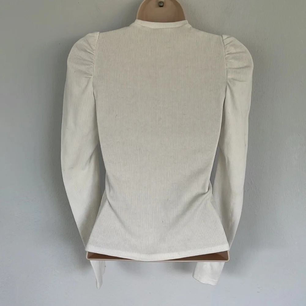 SHEIN girl’s white ribbed puff shoulder long sleeve top size 11/12